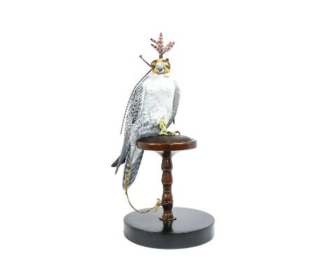 David Cemmick (b.1955): A Cold-Painted Bronze of a Gyr Falcon, naturalistically modelled and painted wearing a feather-creste