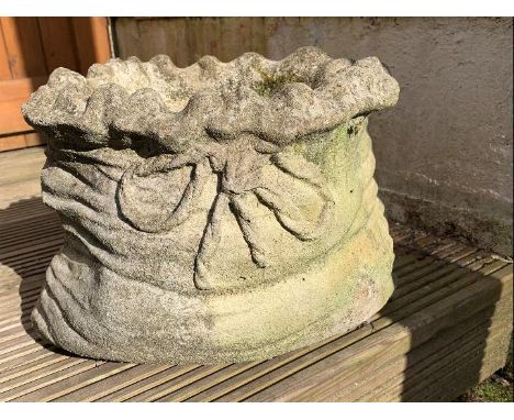 Garden Stoneware - a reconstituted stoneware planter in the style of a sack, approx 26 cm (h) 