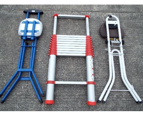 A Telesteps telescopic ladder and two folding stools. [3]