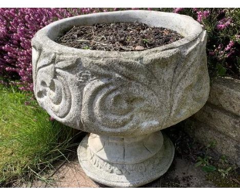 Garden Stoneware - a reconstituted stoneware planter on pedestal base, approx 42 cm (h) x 40 cm (diameter at rim)