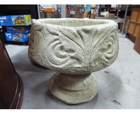 Garden Stoneware - a reconstituted stoneware planter on pedestal base, approx 41 cm (h) x 40 cm (diam of rim)
