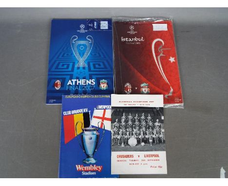 Liverpool FC European Football Programmes. Contains 2007 Champions League Final with ticket, bagged original 2005 Champions L