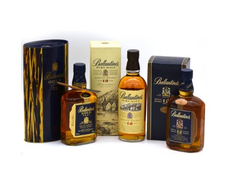 Ballantine's - three bottles of 12 year old, Special Reserve blended Scotch whisky:Gold Seal, 70cl, 40%, in oval presentation