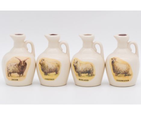 Twenty one assorted Rutherford's white ceramic decanters, blended Scotch whisky, including sheep breed series and Cattle seri