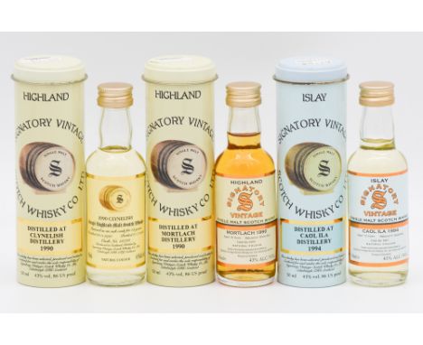 Signatory Vintage - five assorted miniature whisky bottlings:Clynelish 1990, single Highland malt, distilled 28.11.90, bottle