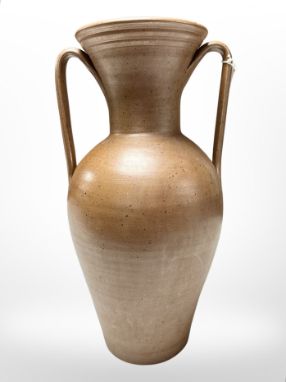 A salt glazed twin-handled amphora urn, height 46 cm