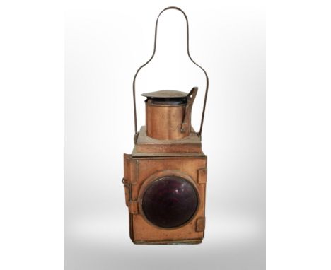A copper signal lamp, height 50 cm including handle 