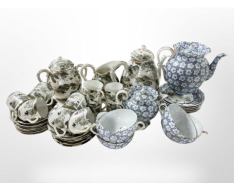A Japanese eggshell porcelain coffee service, further blue and white part tea service 