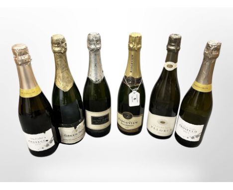 Six bottles of Prosecco, Cloudy Bay Pelorus, sparkling wine etc. (6)