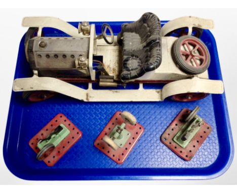 A Mamod live steam automobile together with three Mamod components 