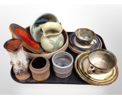 A group of 20th century Scandinavian studio pottery wares, tea cups and saucers, fruit bowl etc 