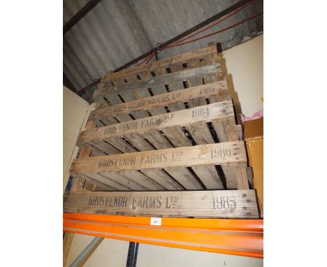 SIX VINTAGE WOODEN FARM PRODUCE CRATES