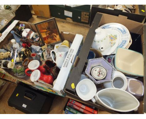 TWO TRAYS OF CERAMICS AND FIGURES TO INCLUDE COALPORT, WEDGWOOD JASPERWARE ETC
