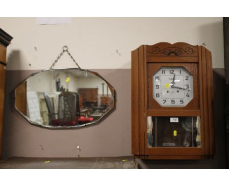 A VINTAGE FRENCH WALLCLOCK & A DECO WALL MIRROR (2)