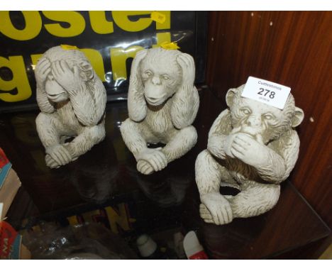 THREE SMALL STONEWARE MONKEY FIGURES