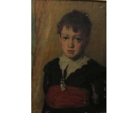 Follower of Diego Velasquez (19th century) portrait of a boy, dressed as a young cavalier, with lace collar red cummerbund, o