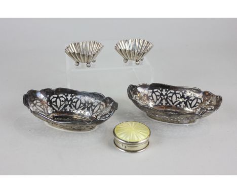 A pair of Edwardian silver bonbon dishes, maker Alexander Clark Manufacturing Co, Birmingham 1909, together with a pair of Vi