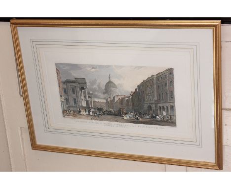 After T Allom, The Post Office, St Paul's Cathedral and Bull and Mouth Inn, London 1829 published by Roberts and Leete, colou