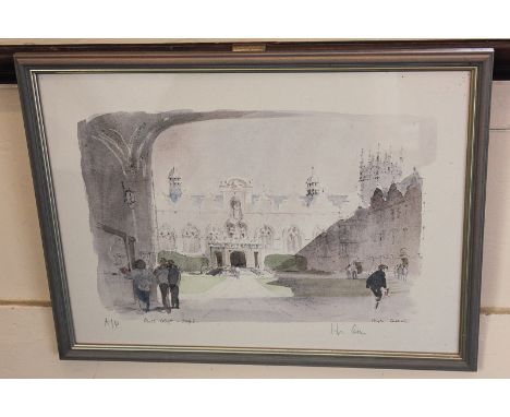 Sir Hugh Casson (1910-1999), Oriel College, Oxford, artist's proof coloured print, signed in pencil, 34cm by 45cm