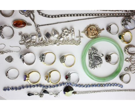 A quantity of costume jewellery including silver mounted items and a trinket box and various items of silver jewellery