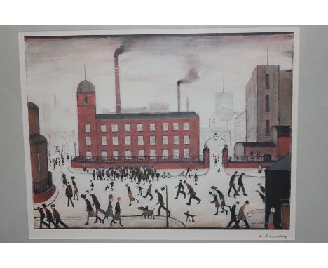 After Laurence Stephen Lowry (1887-1976), mill scene, coloured print, signed in pencil, 33cm by 42cm