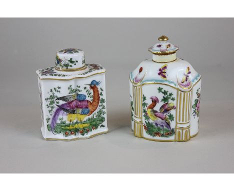A 19th century Augustus Rex porcelain tea caddy decorated with birds and butterflies, 10cm, together with a similar porcelain