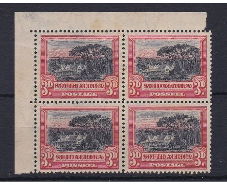 South Africa - 1931  3d Black + Red, SG45, in U/M mint block of four, light crease.  Cat œ500+.