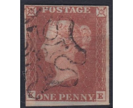 Great Britain - 1841  1d Red 'KE'.  Fine used 'No 10' in Maltese Cross.  Light cancel.   Four close to large margins.  SG œ32