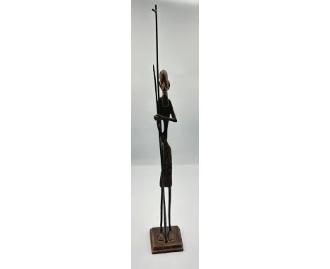 Bronze abstract sculpture of African Fisherman in the style of Alberto Giacometti