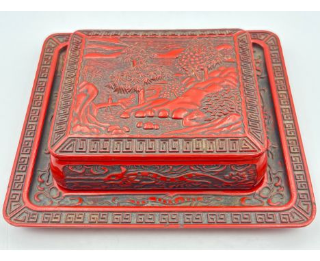 Japanese Cinnabar Lacquer box on standLength - 18.5cmWidth - 16.5cm
