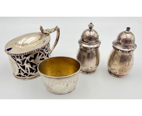 Silver mustard pot,Thomas Hayes, Birmingham 1900, Victorian silver salt, Silver salt and pepper, Adie Brothers Ltd, Birmingha