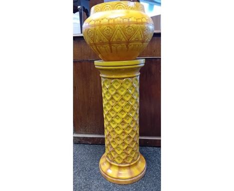 19th century Bermantoft ceramic Jardiniere stand with a decorative flower pot (damage to pot rim)