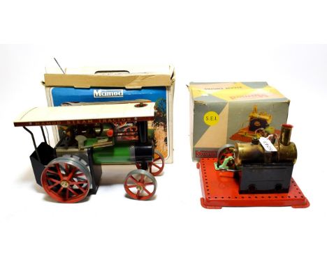 Mamod TE1a Traction Engine (G-E, has been fired, box F) together with SE1 Stationary engine (G, fired, box G-F) (2)