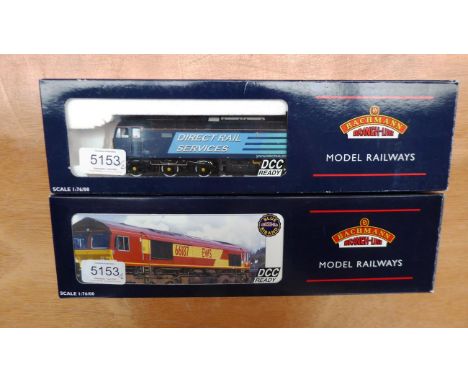 Bachmann OO Gauge Two Class 66 DCC Ready Locomotives 32725 EWS and 32754 Direct Rail Services (both E boxes G) (2)
