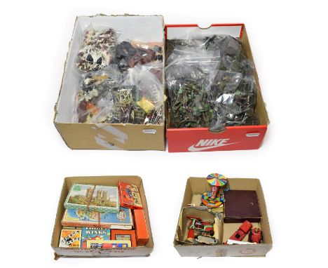 Mixed Lot including three jigsaws, various games and pastimes, loose plastic and lead figures, a Mamod stationary engine, die