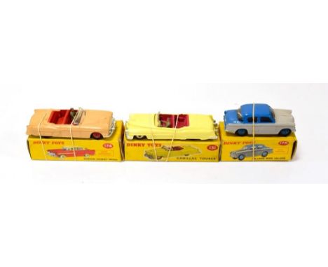 Dinky Three Cars 131 Cadillac tourer, 179 Hillman Minx (both E-G boxes G) 174 Hudson Hornet sedan (G box G) (3)