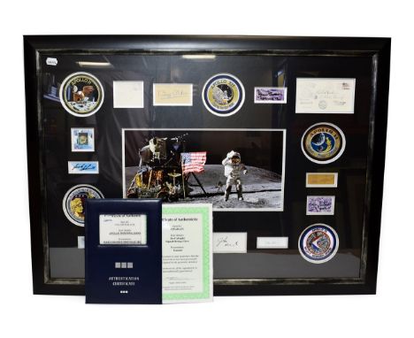 Apollo Moonwalker Signature Display comprising a large colour photograph, signatures of all twelve astronauts who have walked