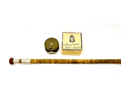 Hardy Perfect 3 3/4'' Wide Drum Salmon Reel with grey enamel finish and ribbed alloy foot in original maker's card box. Reel 