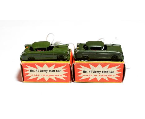 Benbros Mighty Midgets No.41 Army Staff Car (i) gloss green, red/yellow square, painted wheels (ii) matt green, blue/yellow s