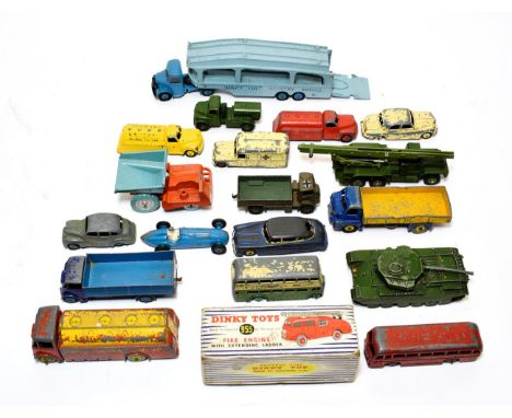 Dinky Various 1950's Models including Guy wagon, Shell tanker, Studebaker tanker, Tank transporter, 955 Fire engine (boxed) a