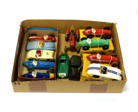 Dinky Four Racing Cars 133 Cunningham, 232 Alfa Romeo, 235 HWM and 230 Talbot Lago (all G boxes F-G) together with eight othe
