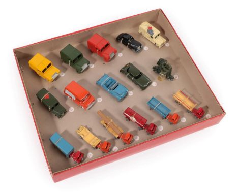 Benbros Tradesman Sample Set containing 16 vehicles: 34 AA Land Rover (paint cracked), 35 Army Land Rover, 36 Royal Mail Land