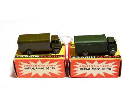 Benbros Mighty Midgets No.30 Army Wagon (i) gloss green, MW (ii) matt green MW (both E boxes E-G) (2)