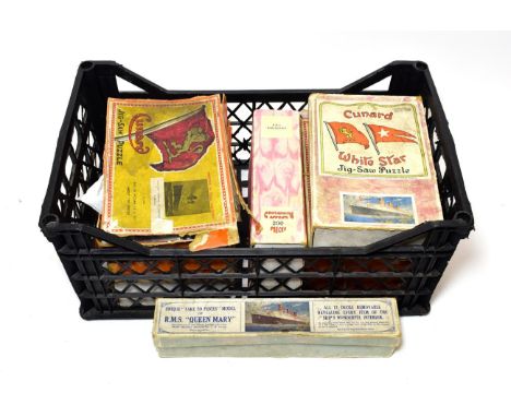 Chad Valley Take To Pieces Model RMS Queen Mary with legend sheet (G box F) together with six Chad Valley shipping related ji