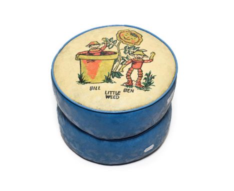Bill &amp; Ben Flowerpot Men Pouffe depicting the three characters including Little Weed 12 1/2'' diameter, 9'' high