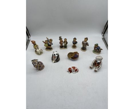 Collection of Five Royal Crown Derby Paperweights along with Goebel Hummel Figurines. 