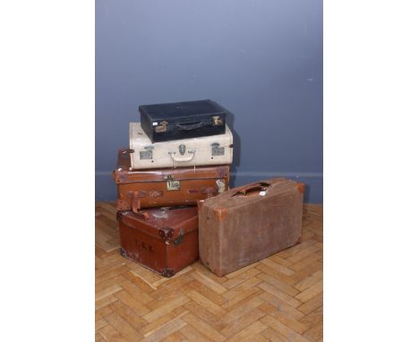 A vintage full hide suitcase, by Shaik of Berlin and other vintage luggage