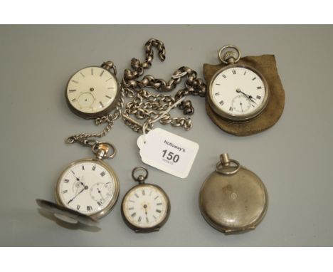 A silver half hunting cased pocket watch, with enamelled outer chapter ring, white enamel dial, subsidiary seconds at six o'c