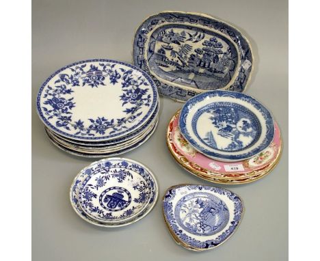 A 19th century continental porcelain dessert plate, painted in colours with a cockatoo, two 19th century Derby plates and a s
