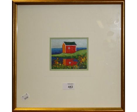 Carol Ann Shelton (Canadian 20th century) 'Fishing hut, Nova Scotia' mixed media together with two prints after Vernon Ward